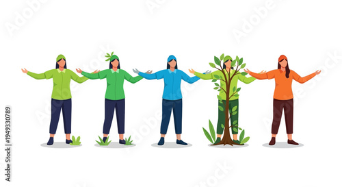 Women United for Nature: Environmental Protection & Sustainability Concept Vector