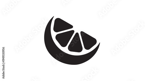Orange slice icon with geometric segmented interior and curved rind outline on a white background, representing citrus fruit or juice.