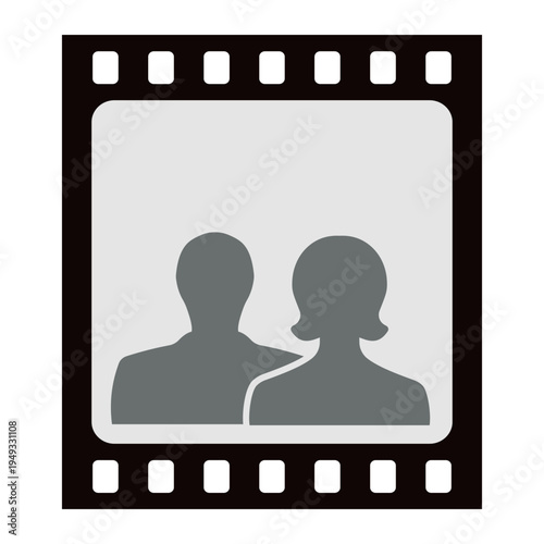 Analog movie film frame vector icon with man woman silhouette placeholder graphic template