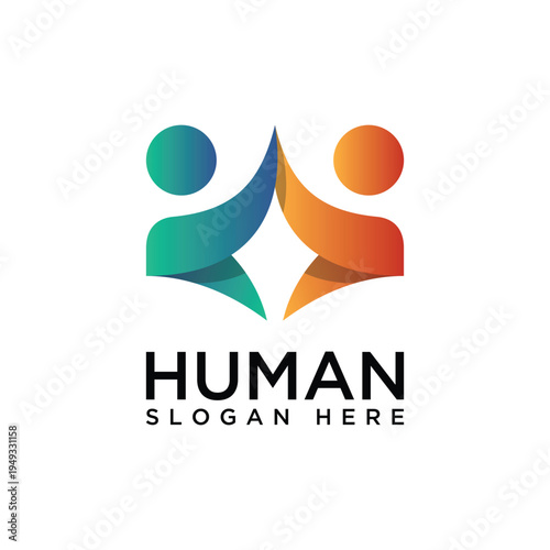Abstract Two People connection vector logo colorful theme