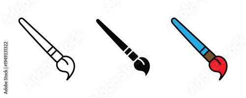 Artistic paint brush icon set. Creative hobby, fine art painting, and school education supplies. Vector Illustration.