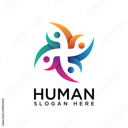 Abstract People connection in the circle vector logo colorful theme