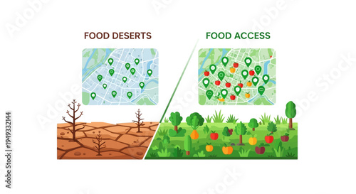 Food Deserts vs. Access: Urban Food Availability & Nutritional Inequality Illustration