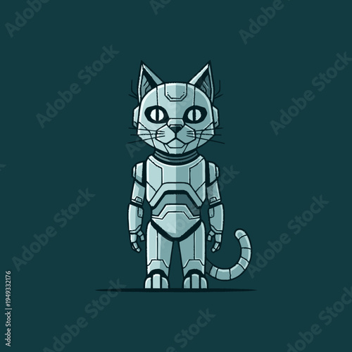 Cute futuristic robot cat illustration. Adorable cyborg feline character in a sleek, modern design. AI pet concept art.