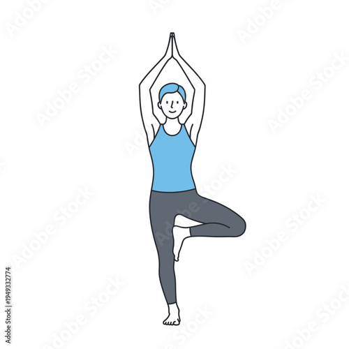 Person Practicing Tree Pose Yoga (Vrksasana) - Line Art Illustration