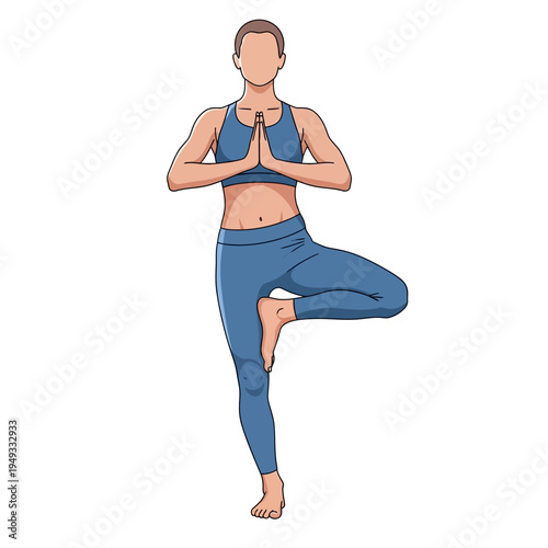 Woman in Tree Pose (Vrksasana) practicing yoga, balancing, wellness, fitness
