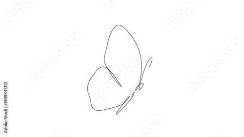 Butterfly continuous line drawing with minimalist elegant wings, representing nature and transformation, isolated on a white background