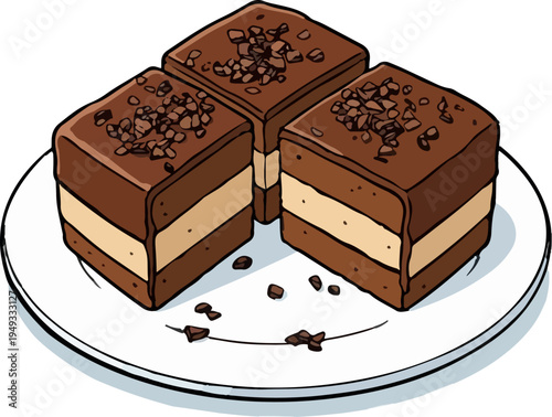 Chocolate brownie dessert plate illustration