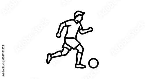 Line Art Illustration of a Soccer Player Kicking Ball.