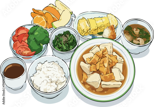 Traditional breakfast with rice side dishes