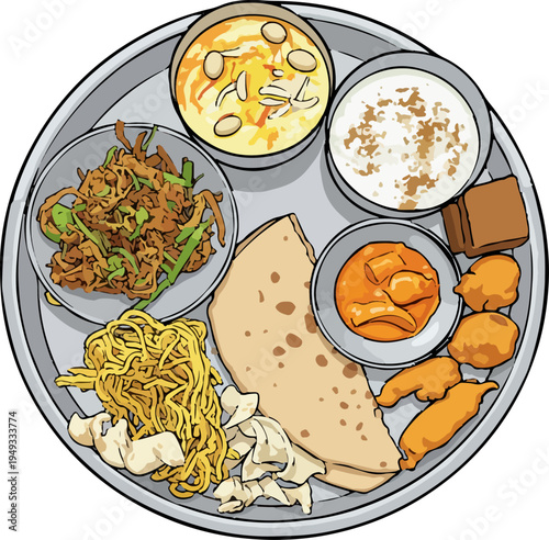 Traditional food curry platter meal