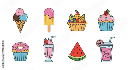 Colorful dessert assortment vector illustration