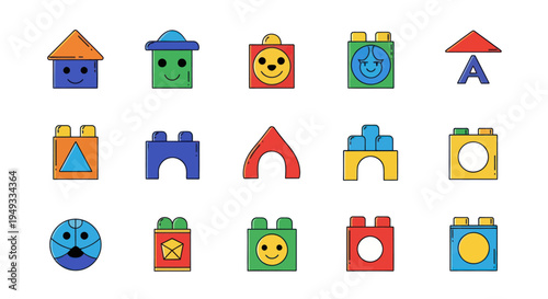 Colorful toy blocks collection vector illustration
