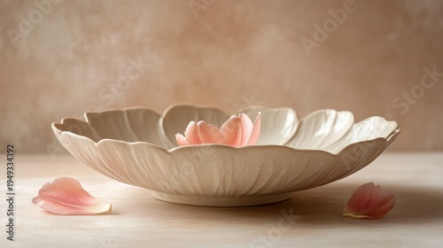 Ceramic Bowl Decorated With Flower Shapes on a Light Background in the Aftern...
