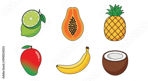 Colorful tropical fruit assortment illustration
