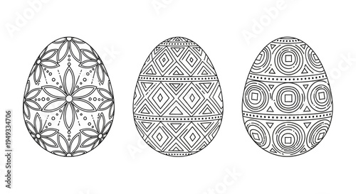 Traditional Easter Eggs Outline Design Set