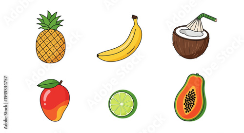 Colorful tropical fruits isolated on white