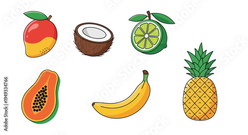 Colorful tropical fruits isolated on white