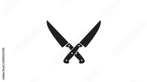 Knives crossed symbol with sharp blades and black handles for culinary use, representing cooking and danger with clean lines.