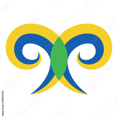 Interlocking Abstract Horns and Green Ovoid Overlap Vector Graphic