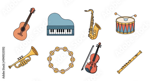 Musical instruments vector set on white