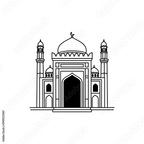 Taj mahal vector illustration and silhouette of the ancient white orthodox temple architecture with a dome and cross under the sky for travel and history