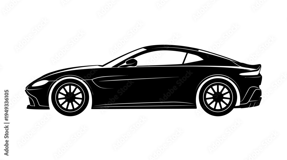Fototapeta premium Sleek black sports car silhouette in side profile.