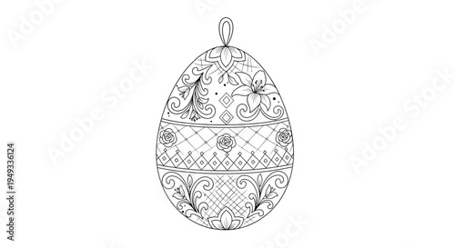 Ornate Easter Egg Sketch, Decorative Pendant Design, Vintage Style Ornament