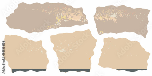 Abstract arrangement of fragmented textured shapes in neutral tones