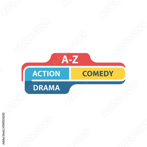 movie genres logo, film categories, A-Z action comedy drama
