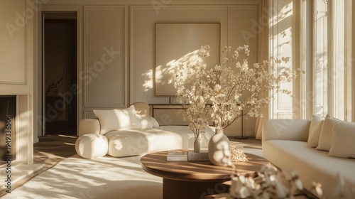 Morning Light Filters Through Curtains Onto a Bed With Flowers in a Warm and ...