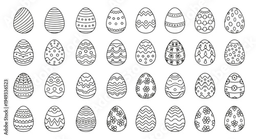 Easter Egg Collection: Diverse Hand-Drawn Outline Designs for Festive Decoration