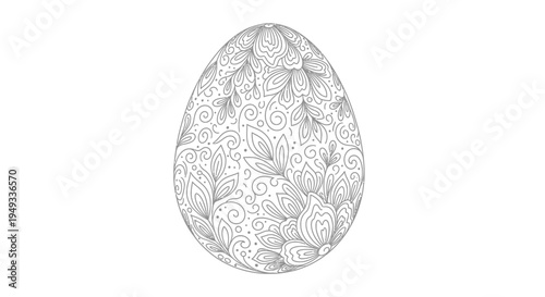 Intricate Floral Easter Egg Outline Drawing - Coloring Page