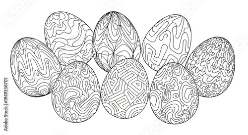 Hand-drawn Easter Eggs with Intricate Line Patterns