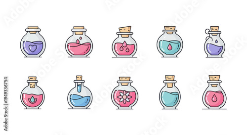Colorful bottles with liquids illustration