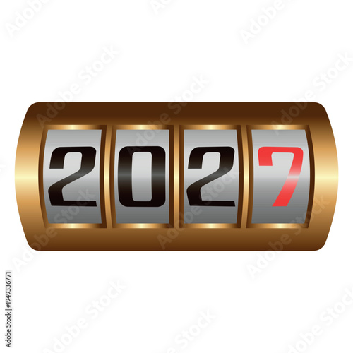 Mechanical counter odometer digits 2027, metallic gold new year design
