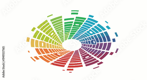 Vibrant abstract circular design featuring a spectrum of colors in geometric segments, creating a dynamic and modern digital graphic background.