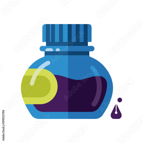 3D illustration of blue essential oil bottle with dropper and green lemon slice