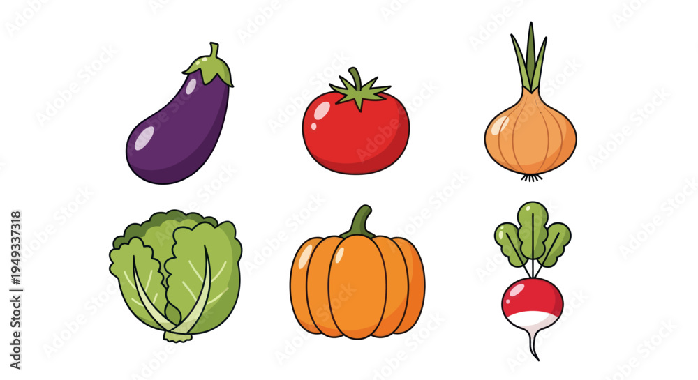 Fototapeta premium Colorful cartoon vegetables isolated white