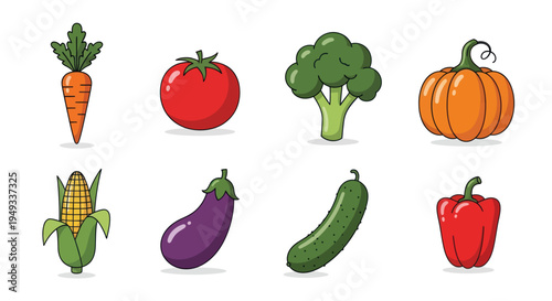 Colorful cartoon vegetables on white background