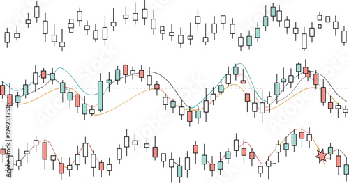 Financial Candlestick Chart Vector Illustration Featuring Stock Market Trading Data Analysis Indicators Forex Exchange Trends and Business Investment Growth Statistical Graph Design.