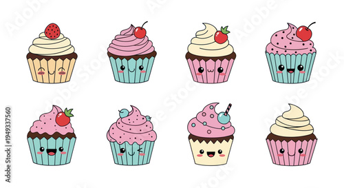 Colorful cupcakes illustration on white