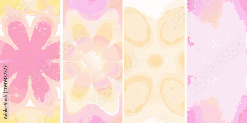 Abstract floral patterns in soft pink and yellow watercolor hues
