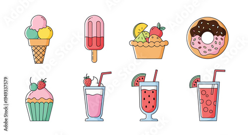 Colorful dessert and beverage collection