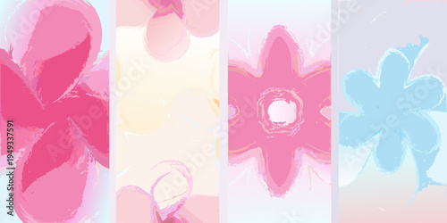 Abstract floral shapes in pastel pink yellow and blue hues