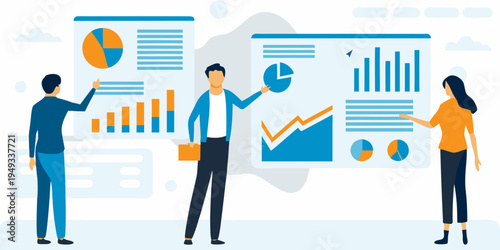 Team analyzing data and presenting business insights with charts and graphs