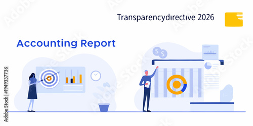 Accounting report illustration featuring data analysis and financial management concepts