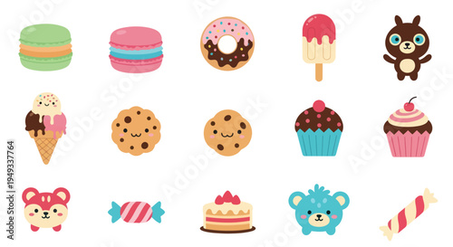 Colorful dessert assortment in flat design