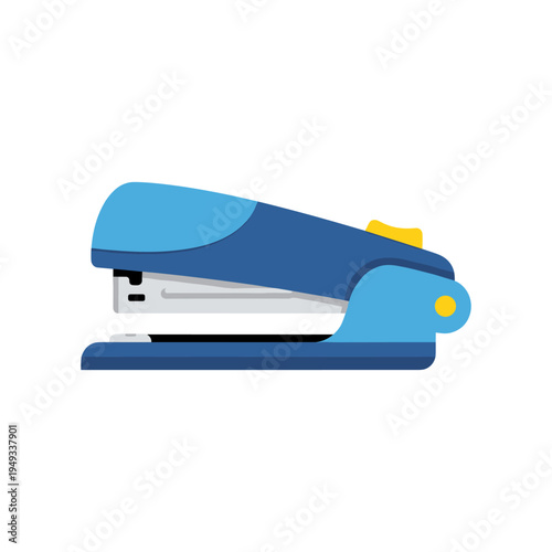Blue and white stapler on light blue background for office supplies concept