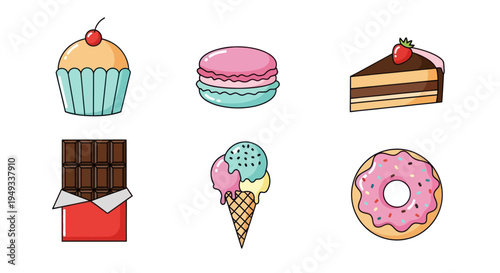 Colorful dessert assortment on white